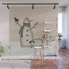 Primitive Country Snowman With Sheep Wall Mural