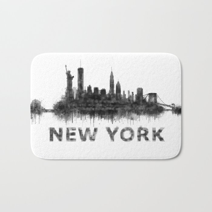 Ny New York City Skyline Nyc Black White Watercolor Art Bath Mat