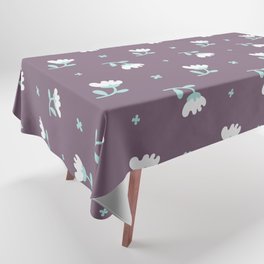 Modern Hand Painted Mauve Pink Teal Green Flowers Tablecloth