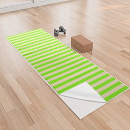 [ Thumbnail: Green & Bisque Colored Stripes/Lines Pattern Yoga Towel ]