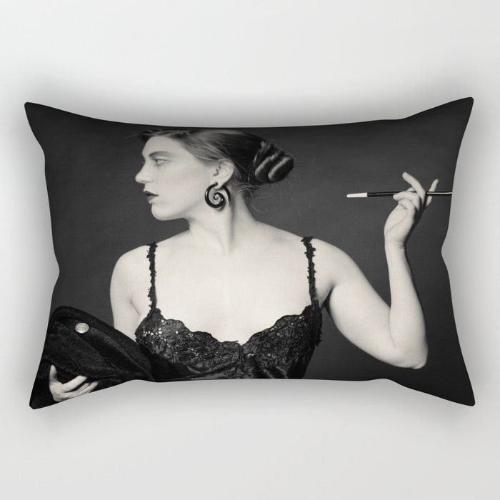 "A Noir Night Out" - The Playful Pinup - Modern Gothic Twist on Pinup by Maxwell H. Johnson Rectangular Pillow