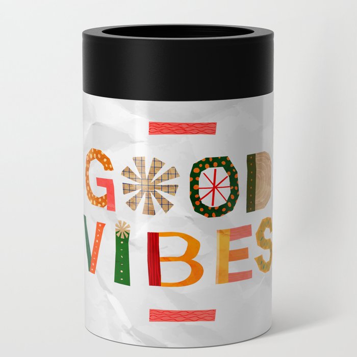 Good Vibration paper collage. Summer gifts. Can Cooler