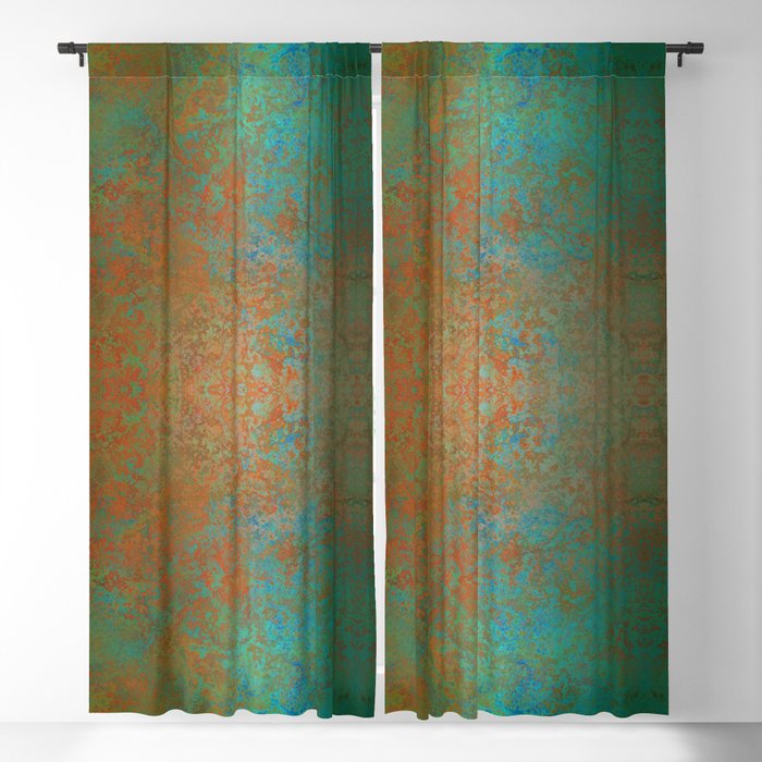 Vintage Teal and Copper Rust Blackout Curtain