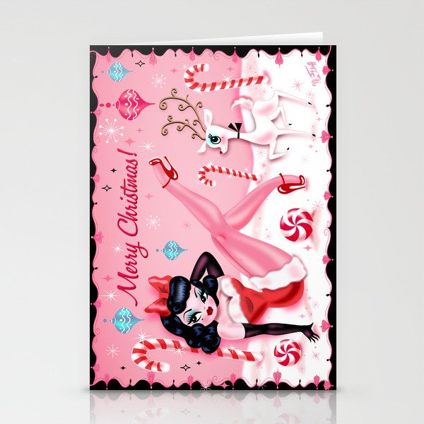 Christmas Pinup Girl with Reindeer Stationery Cards