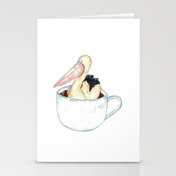 Pelican in tea cup watercolor painting print Stationery Cards