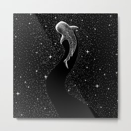 Star Eater (Black Version) Metal Print | Calm, Nature, Artsy, Digital, Black and White, Fish, Starry, Painting, Space, Sealife 