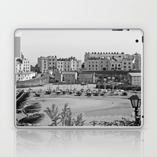 Tenby Harbour. Black+White. Reflection. Laptop & iPad Skin