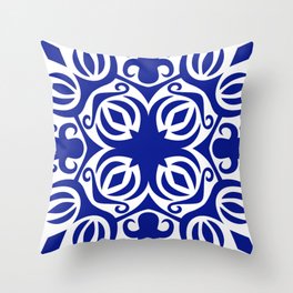 Blue and White Mediterranean Vintage Pattern Throw Pillow