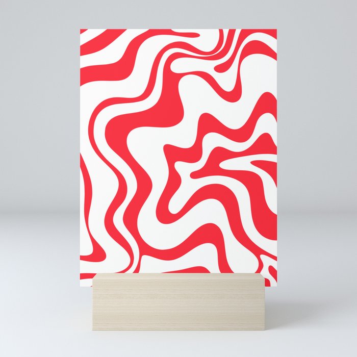 Retro Liquid Swirl Abstract Pattern in Bright Red and White Mini Art Print
