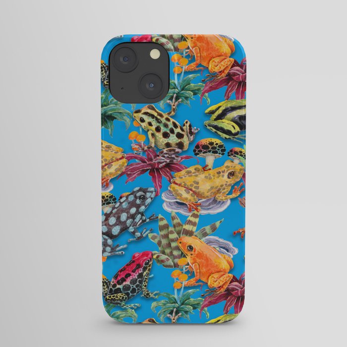 Tropical Frogs and plants - blue iPhone Case