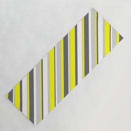 [ Thumbnail: Yellow, Dim Gray, White & Light Grey Colored Stripes Pattern Yoga Mat ]