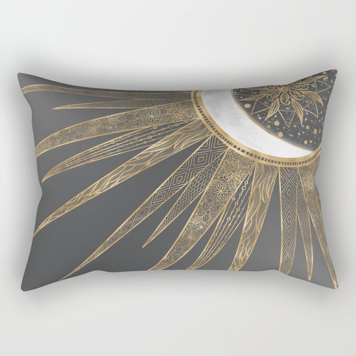 Elegant Gold Doodles Sun Moon Mandala Design Rectangular Pillow
