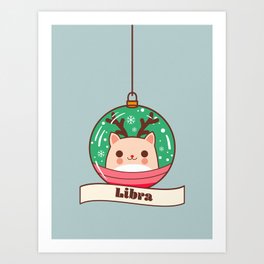 Libra Christmas Cat Art Print
