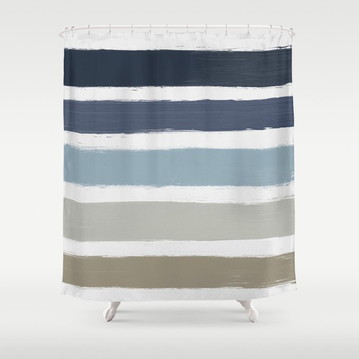 Blue & Taupe Stripes Shower Curtain