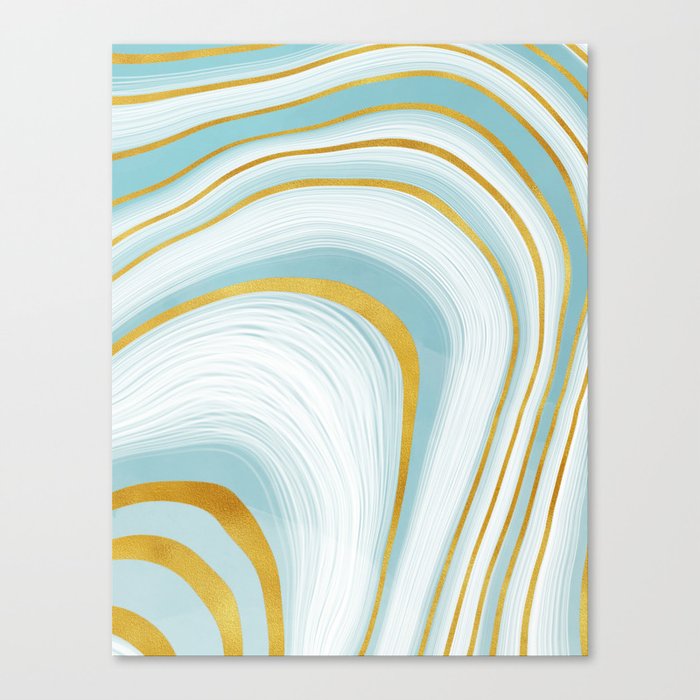 Faux Summer Turquoises Gold Liquid Swirl Marble Canvas Print
