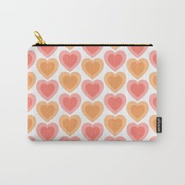 Mid-century Modern Hearts, Abstract Vintage Heart Pattern in Pastel Pink Rose Blush and Golden Ochre Color Carry-All Pouch