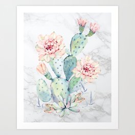 Prettiest Cactus Rose Marble Watercolor by Nature Magick Art Print
