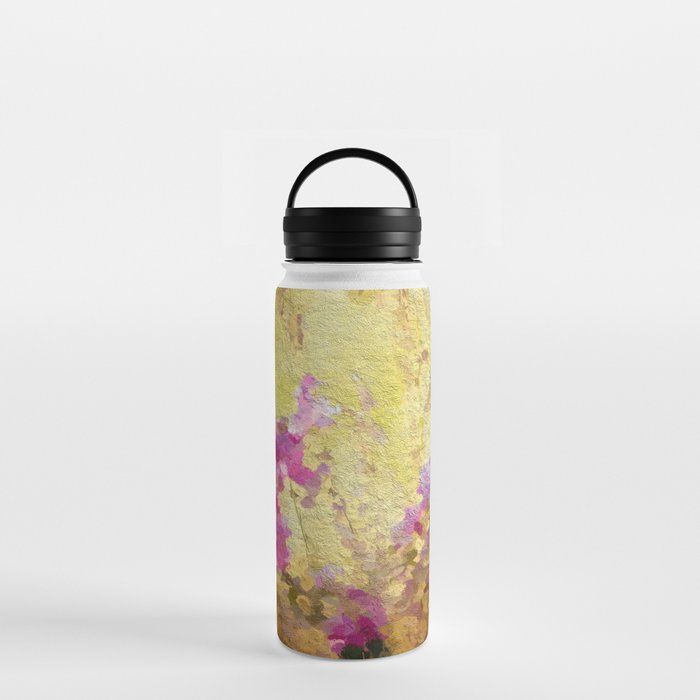 Pink Wildflowers Painted Photo Water Bottle