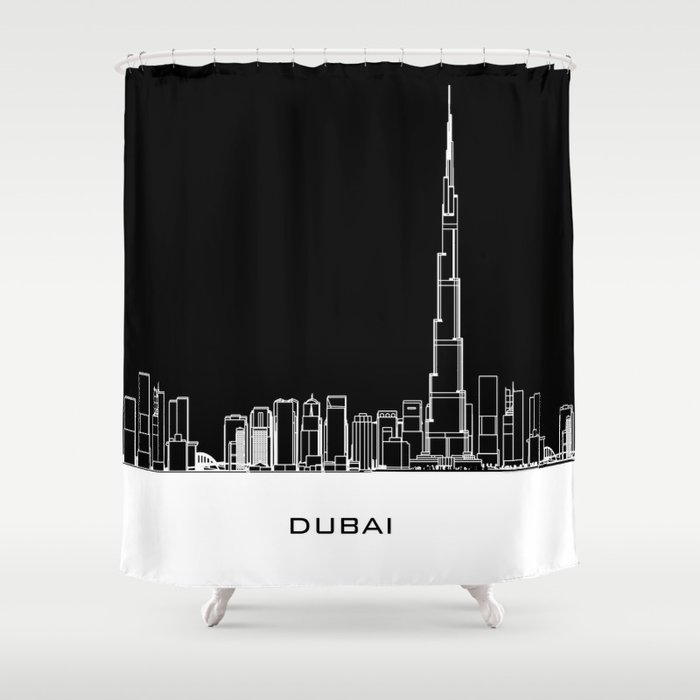 Dubai Skyline - Black Base Shower Curtain