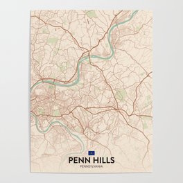 Penn Hills, Pennsylvania, United States - Vintage City Map Poster