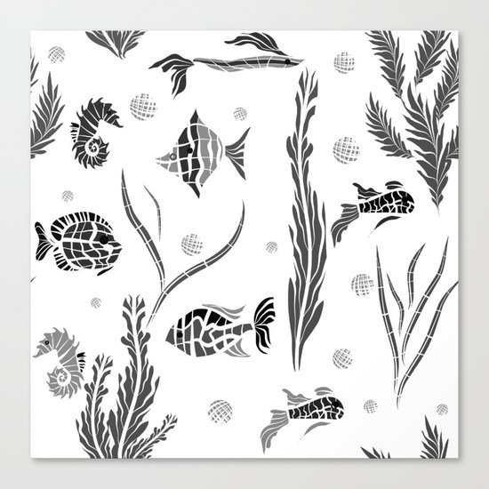 Black and white pattern. Fish . Canvas Print