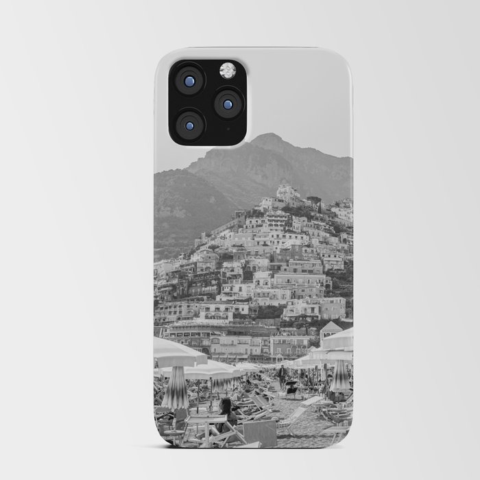 Positano Beach Day Photo | Black and White Travel Photography Art Print | Amalfi Coast, Italy iPhone Card Case
