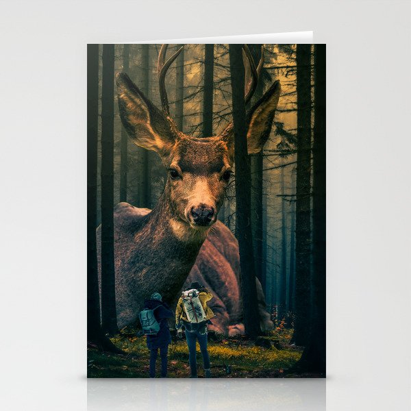 Meeting a Giant Deer Deep in the Forest Stationery Cards
