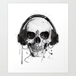 Skull in Headphones Art Print