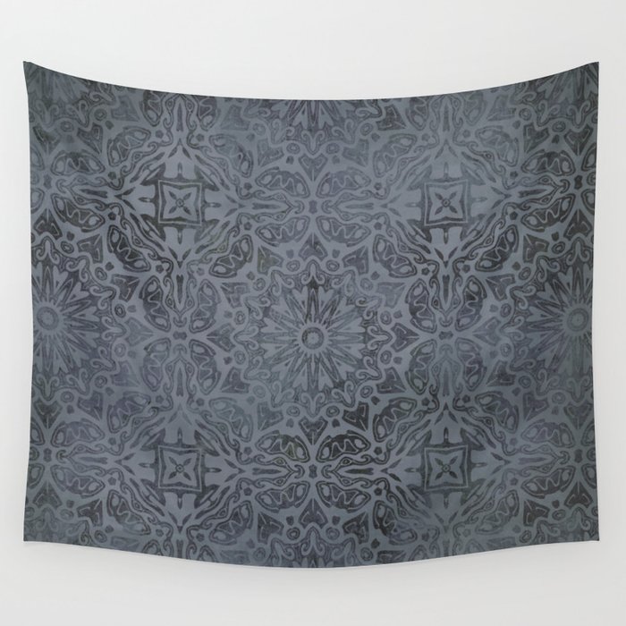 Vintage Modern Kelim Pattern Dark Grey Wall Tapestry
