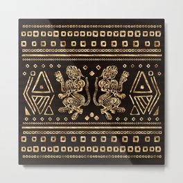 Aztec Golden Jaguar Pattern Metal Print