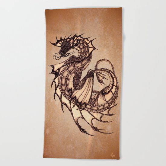 "Tsunami" by Amber Marine ~ Sea Dragon (Amber Gem Version) ~ Graphite/Charcoal Illustration (c) 2005 Beach Towel