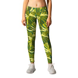Monstera Leaves in Green Leggings | Jungle Style, Monstera, Jungle Decor, Mosntera Leaves, Army, Curated, Camo, Green, Color Block, Teal 