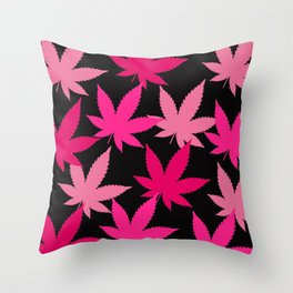 Stoner Art - Pink Cannabis Leaves Pattern Throw Pillow