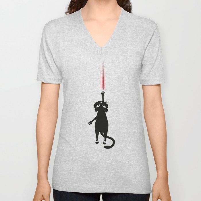 Falling cat with scratches V Neck T Shirt