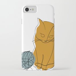 Cat with yarn line art iPhone Case