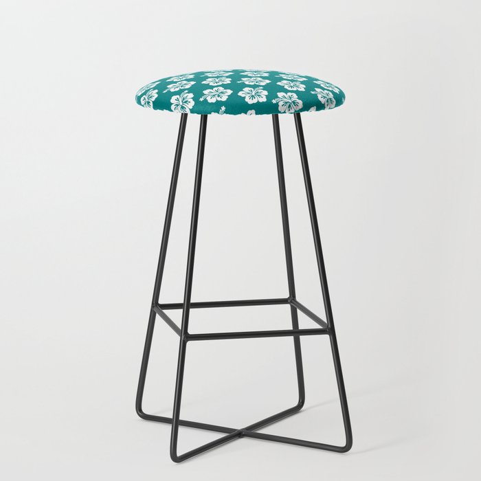 Teal and White Hibiscus Pattern Bar Stool