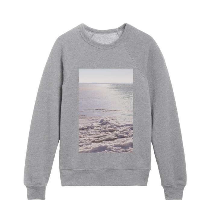 Fozen lake sunset art print - soft pastel pink nature and travel photography Kids Crewneck