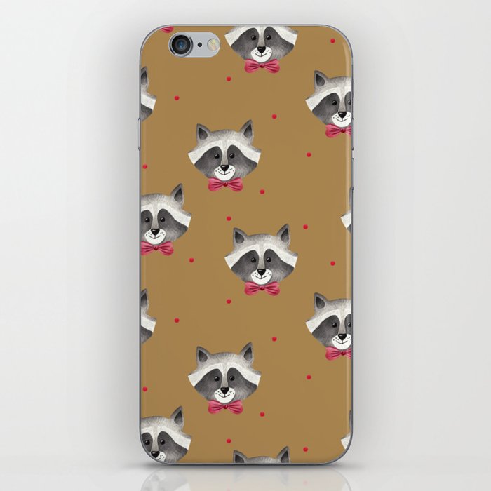 Cute Raccoon and Red Polka Dots on Christmas Gold iPhone Skin