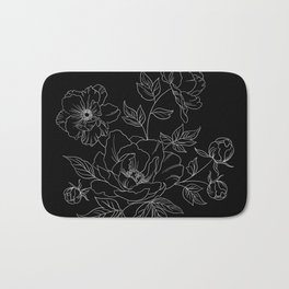 Negative space flowers Bath Mat | Digital, Ink Pen, Drawing, Floral, Blackandwhite 