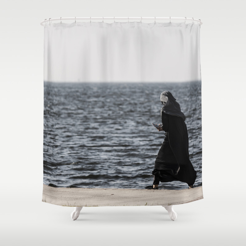 Young Muslim Girl Walking At Seaside Shower Curtain By