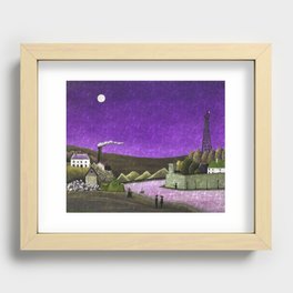 Moon on the River Seine, Paris, France purple amethyst reflection landscape painting by Henri Rousseau; La Seine à Suresnes Recessed Framed Print