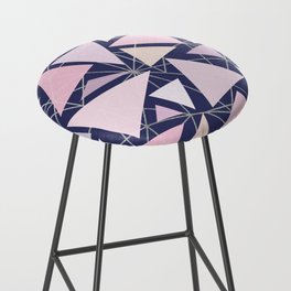 Geometric navy blue silver coral pink ivory triangles  Bar Stool