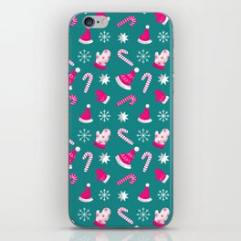 Christmas Pattern Turquoise Glove Hat Candy iPhone Skin