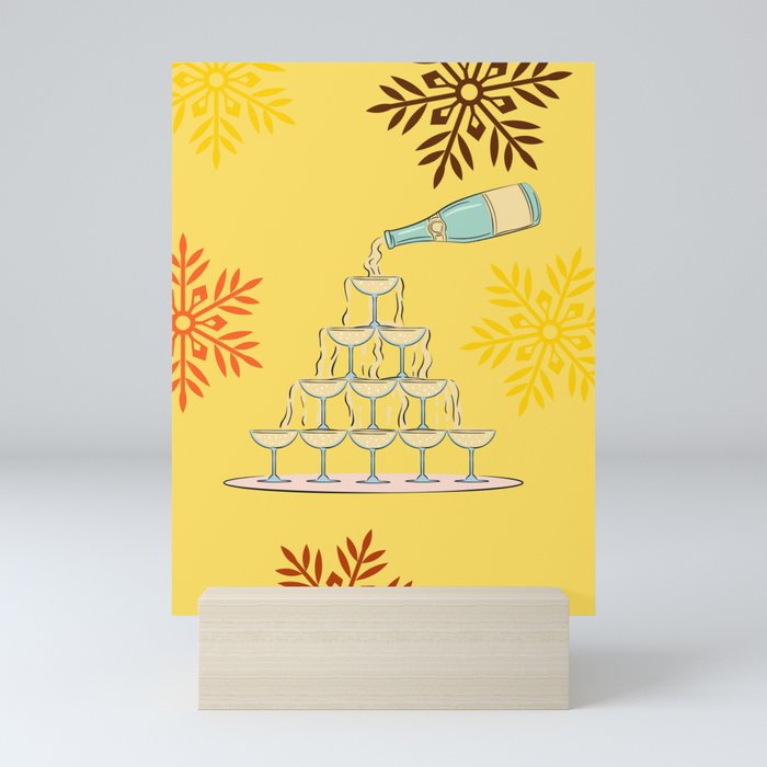 Champagne Toast Snowflakes  Mini Art Print