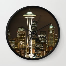 Seattle Space Needle At Night City Lights Wall Clock By