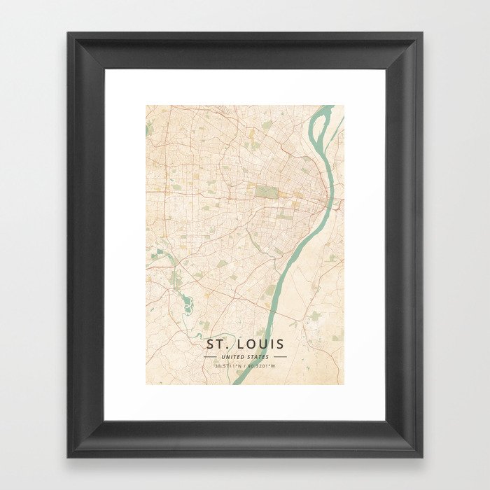 St. Louis, United States - Vintage Map Framed Art Print
