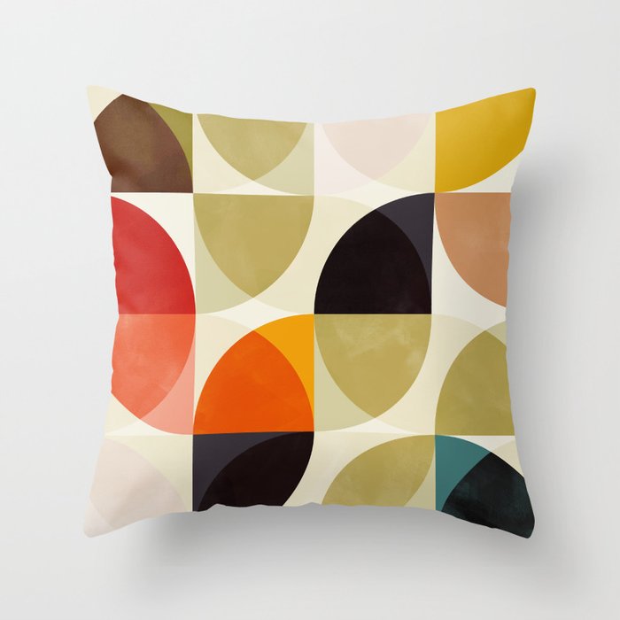mid century color geometry shapes Throw Pillow