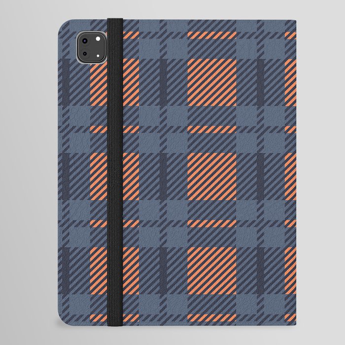 Trendy Blue & Orange Tartan Plaid Pattern iPad Folio Case