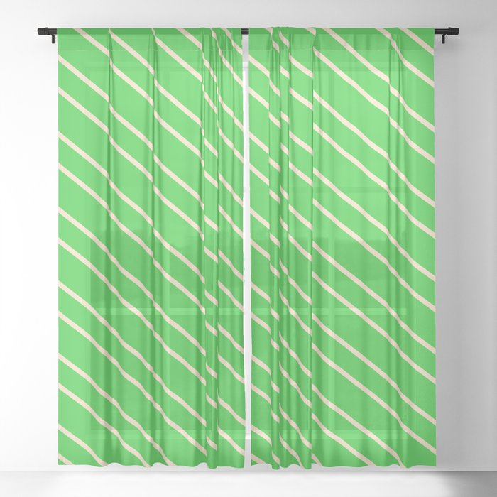 Lime Green & Bisque Colored Stripes Pattern Sheer Curtain