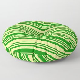 [ Thumbnail: Green & Tan Colored Stripes Pattern Floor Pillow ]